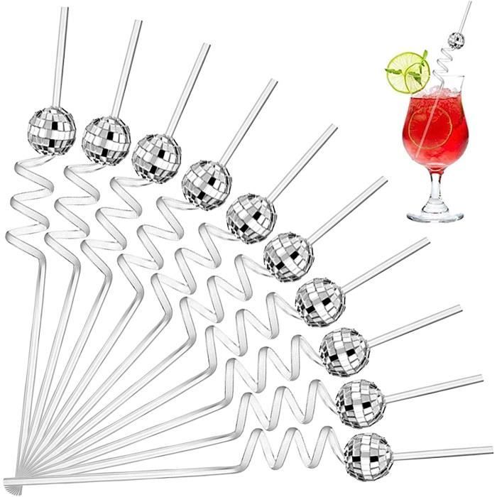 OLYCRAFT 40pcs Agitateurs Cocktail Boules Disco Argent - Bâtons Décoratifs Swizzle Sticks