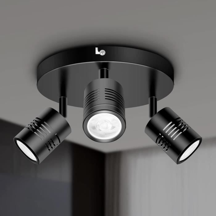 Plafonnier 3 Spots GU10 Schiele - Spots Orientables Noirs Pour Cuisine/salon (sans Ampoule)