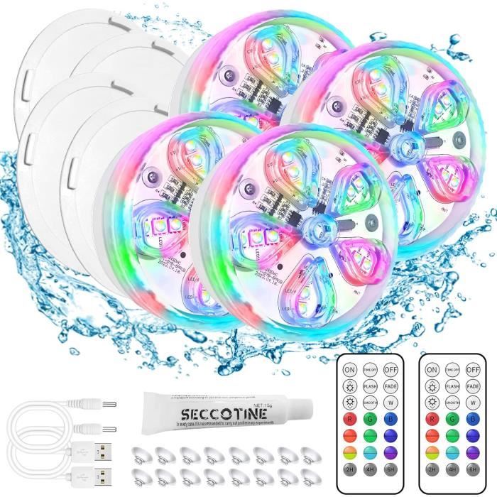 2 Lampes De Piscine Submersibles Rechargeables - 16 Couleurs - Télécommande