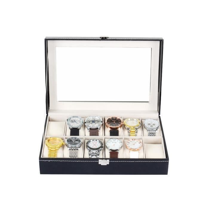 Coffret élégant En Cuir PU Pour Ranger 12 Montres - Avec Fenêtre Transparente