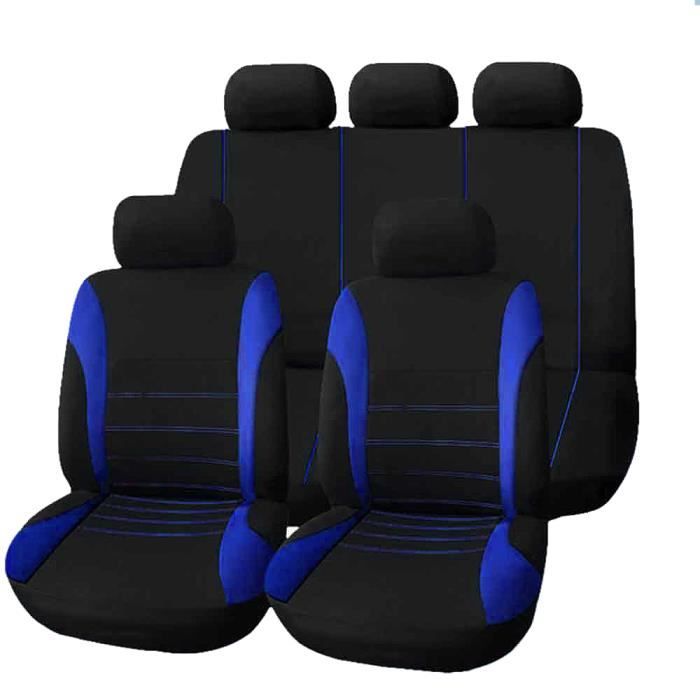 Housse de siège auto universelle - T21620 - Bleu - Voiture 5 places - Dos en spandex respirant