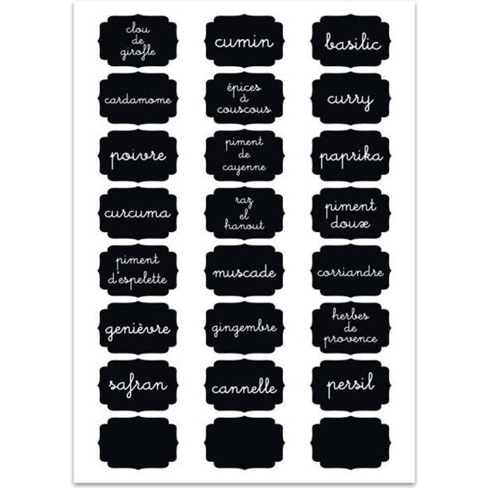 Planche A4 de stickers étiquettes bocaux épices - Cdiscount Maison