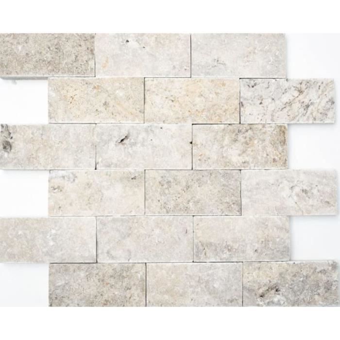Mosaïque travertin pierre naturel blanc gris Brique mur 29-42781_f | 10 plaques