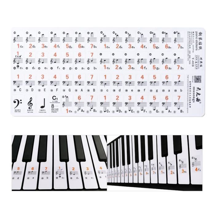 88 touches Étiquettes de piano amovibles Autocollants de piano silique  réutilisables