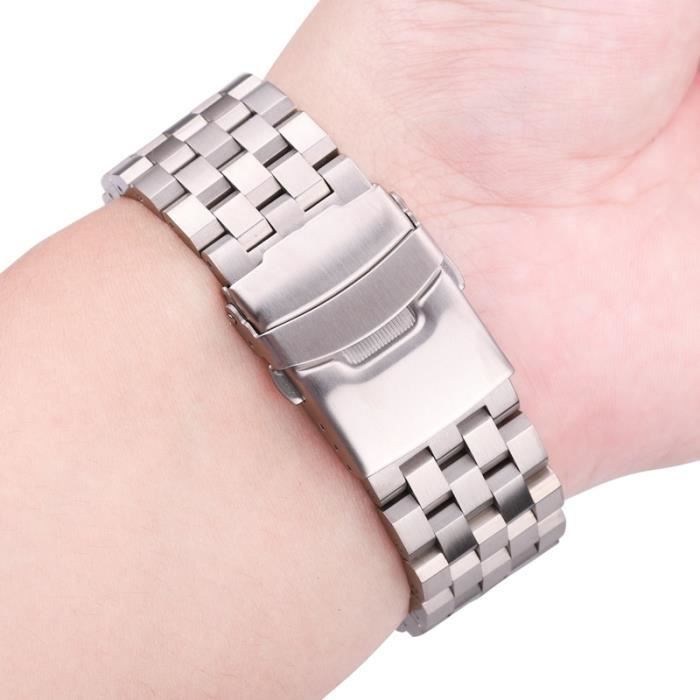 Bracelet de montre en acier inoxydable massif, , en métal brossé argenté,  pour femmes et hommes, a -Argent-24mm , - Achat/vente bracelet de montre -  Cdiscount