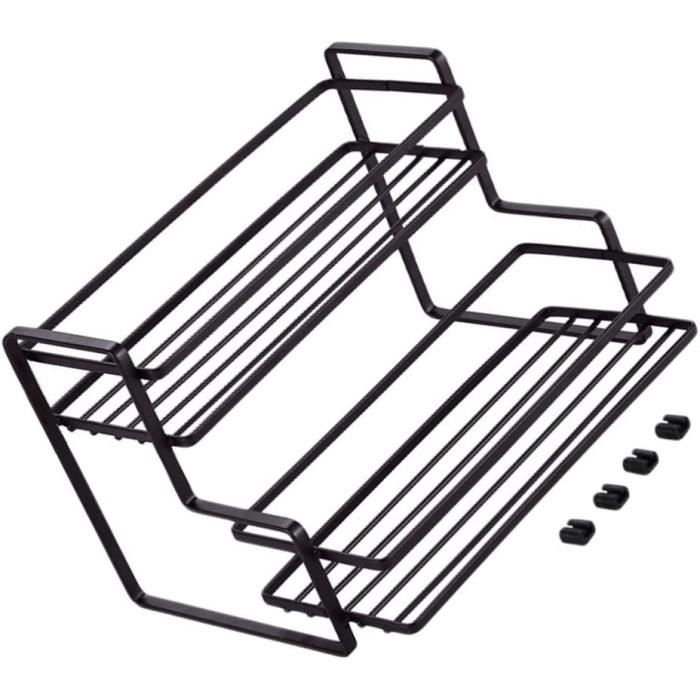 Étagère à 2 Niveaux En Bambou – Pour Micro-ondes, Grille-pain Et Ustensiles – Avec Planche à Découper Et 4 Crochets – Réglable En Hauteur