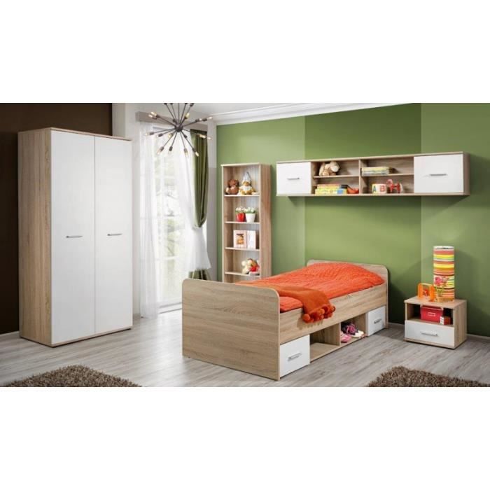 ensemble de meuble de chambre  - dino ii - 5 éléments - chêne et blanc 96 cm