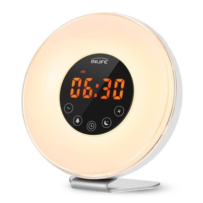 Wake Up Light,Horloge Num/érique Avec Radio Fm R/éveil Lumineux R/éveil Lumineux 6 Sons De La Nature Snooze Function Touch Control