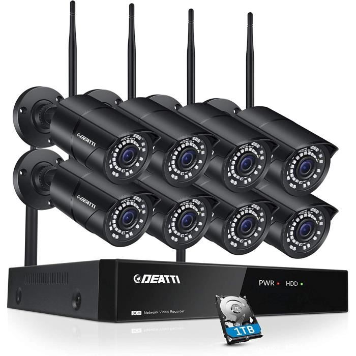DEATTI Kit Camera Surveillance WiFi Exterieure, 8CH 2K Video Surveillance  sans Fil avec 8X 3MP Cameras, Acces a Distance sur - Cdiscount Bricolage