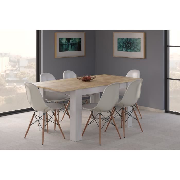 table à rallonge midland - dmora - chêne et blanc - style contemporain - dimensions 140/190x90h78 cm