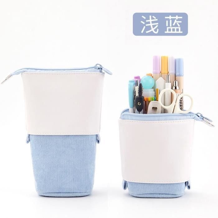Lot De 2 Trousses Scolaires En Velours Côtelé Grande Capacité - 19x7x6 Cm - Gris Et Rose - Pour École, Bureau, Voyage