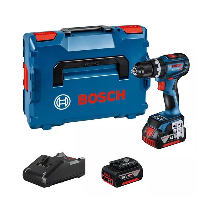 Perceuse-visseuse à percussion 18V GSB 18V-90 C + 2 batteries GBA 4Ah + chargeur en coffret L-BOXX - BOSCH - 06019K6103