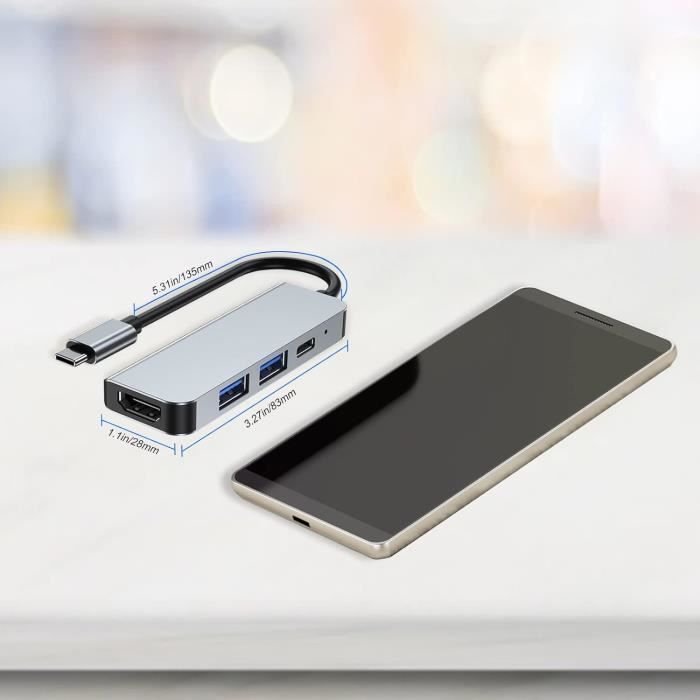 Hub USB-C 4-en-1 Green Cell - 4 Ports USB-A 3.0, Transfert 5 Gbit/s, Câble 15 Cm, Compatible MacBook, PC Portable