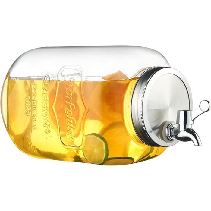 Navaris Distributeur De Boissons Avec Robinet - Distributeur Boisson 5 L En Verre Avec Couvercle Et 2X Insert - Carafe Fontaine Eau Cocktail Jus Alcool Avec Support En Métal