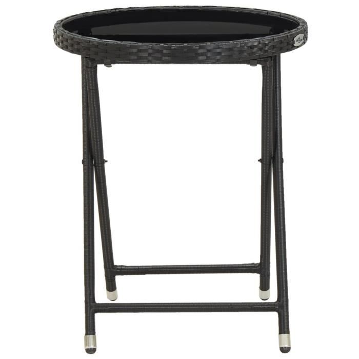 VidaXL - Table Basse De Jardin En Résine Tressée Et Verre Trempé Noir 45x45x40 Cm, Style Rotin Moderne Et Résistant