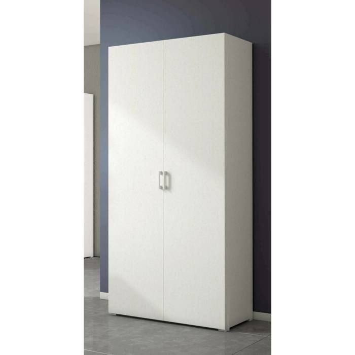 Dmora - Armoire polyvalente Alisso 2 portes 90x45h195 cm Blanc Panneau effet bois Dmora - Armoire polyvalente Alisso 2 portes 90x45h195 cm Blanc Panneau effet bois