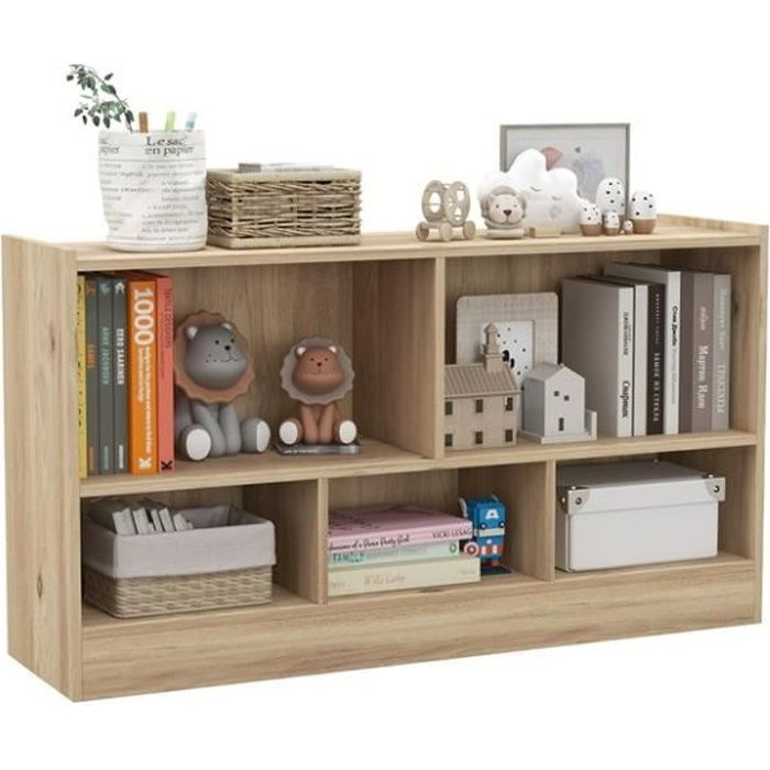 DREAMADE Bibliothèque Enfants avec 5 Casiers Ouverts Meuble de Rangement pour Jouet avec Pieds Antidérapants 111X30X61 5CM Naturel