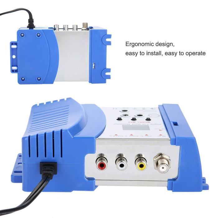 Modulateur RF,Modulateur Numérique AV vers RF Convertisseur VHF UHF 47-868 MHz 110-240V pour récepteurs Satellite Caméras vidéo Caméras CCD(Prise UE, Bleu