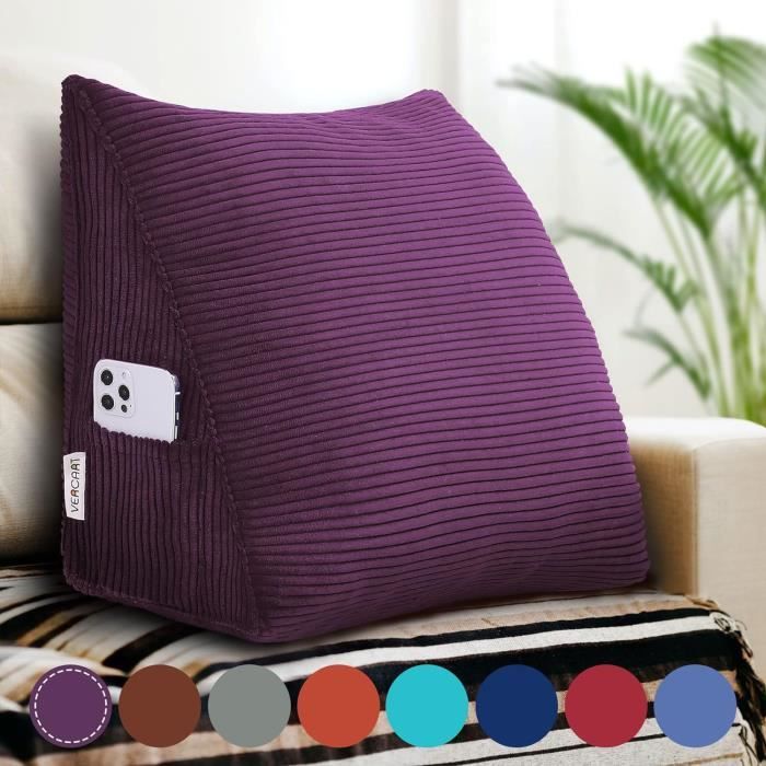 Coussin De Lecture Compensé 180x40x12cm - Oreiller Dossier Canapé Triangulaire Lombaire Gris