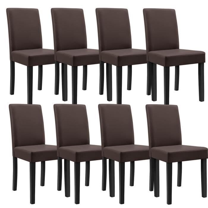 en.casa 8 chaises rembourrées en pack économique (marron - mat)(de qualité supérieure) avec pieds en bois massif - housse en cuir...