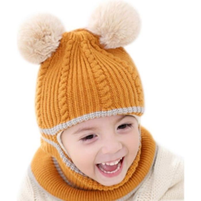 Casquette,Bonnet à pompon pour bébé,bonnet tricoté,chaud,en vraie fourrure, pour enfants,fille et garçon - Type WHITE - kids 45-52cm - Cdiscount