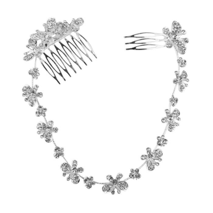 Peigne à Cheveux Art Déco Rectangle Argenté Avec Strass Blanc – Style Vintage – Neuf (Récente Fabrication)