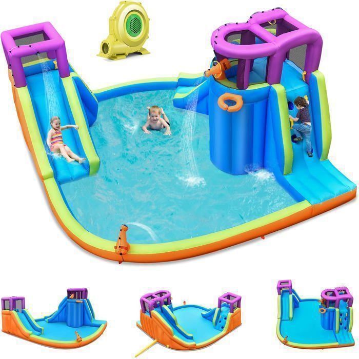 GOPLUS Aire de Jeu Château Gonflable avec Toboggan et Piscine,pour