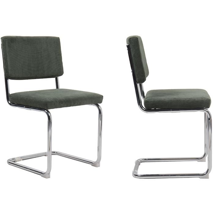 Lot de 2 chaises en velours côtelé vert et métal chromé - Dulce Lot de 2 chaises en velours côtelé vert et métal chromé - Dulce