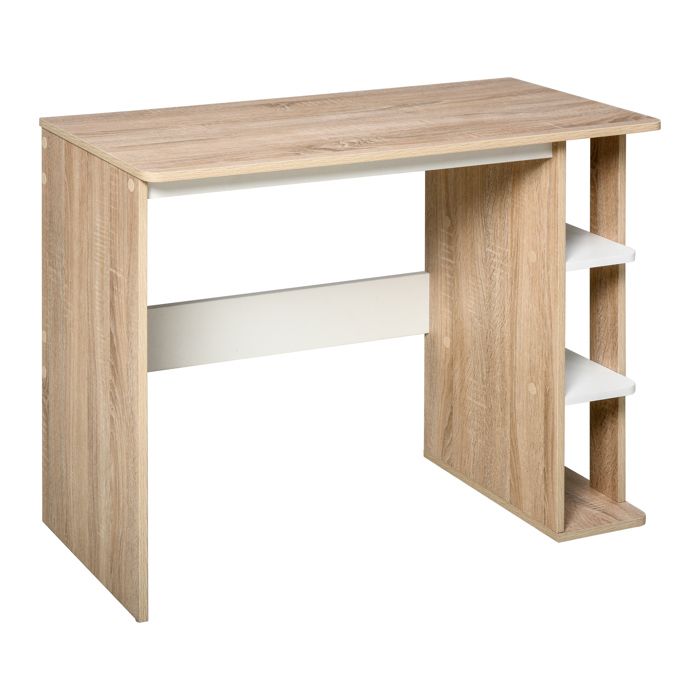 Bureau informatique - table ordinateur - HOMCOM - 3 étagères latérales mobilier étude - bois - 100x44x74cm - chêne blanc