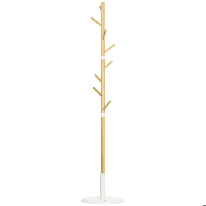 Portemanteau sur pied - HOMCOM - portant vêtements vestiaire 8 patères entrée couloir - bambou métal - 175 6 cm Portemanteau sur pied - HOMCOM - portant vêtements vestiaire 8 patères entrée couloir - bambou métal - 175 6 cm
