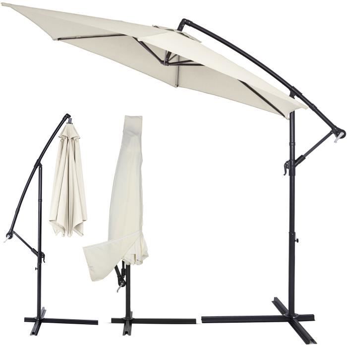KINGSLEEVE® Parasol déporté inclinable beige Ø 330cm Pare-soleil en aluminium avec manivelle housse Protection solaire jardin