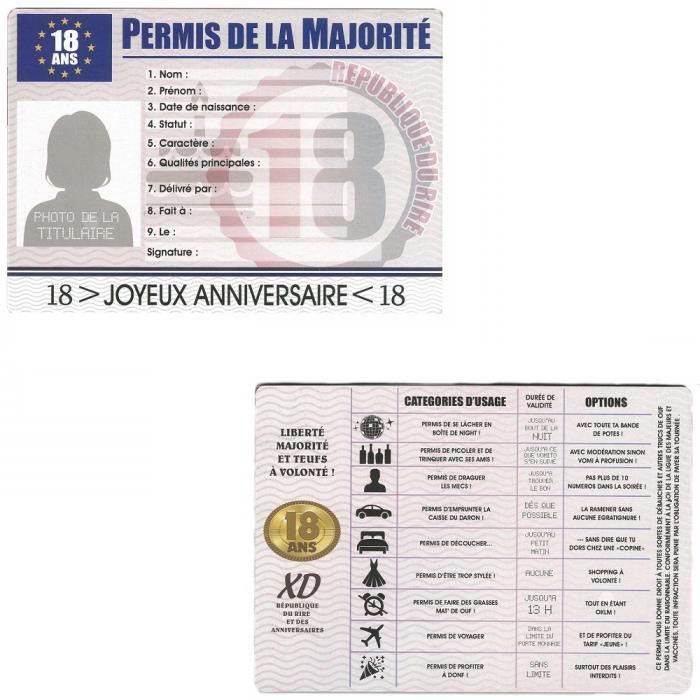 Permis De La Majorite Femme 18 Ans Cadeau Humoristique Fete Anniversaire 8 Achat Vente Objet Decoratif Cdiscount Permis De La Majorite Femme 18 Ans Cadeau Humoristique Fete Anniversaire 8 Achat Vente Objet Decoratif Cdiscount