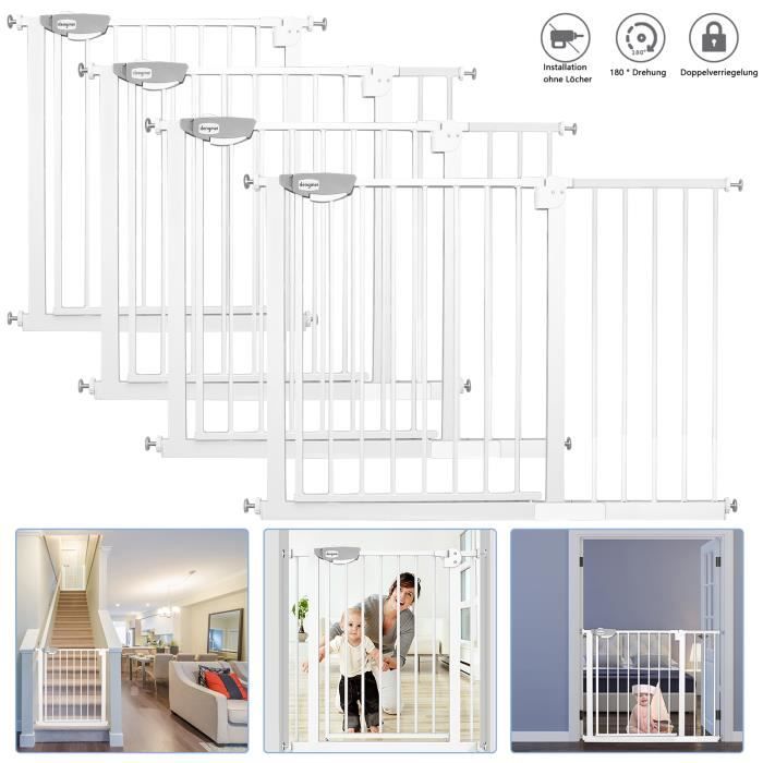 Meilleurs prix pour LILIIN Grille de Protection Escalier 105-115cm - Ouverture Bidirectionnelle, Sans Forage, Sécurité Enfants, Blanc