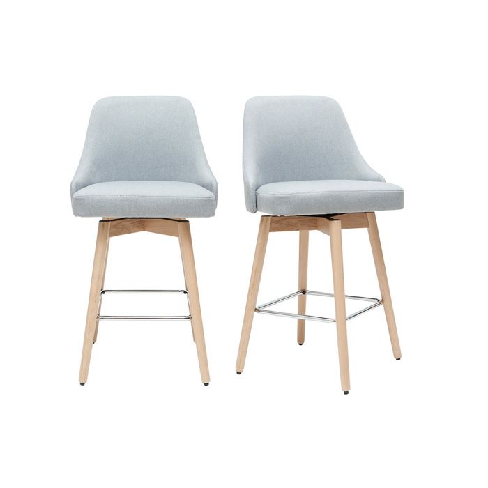 Miliboo - Tabourets de bar scandinaves pivotants 360° en tissu gris clair et bois hêtre massif H65 cm (lot de 2) HASTA