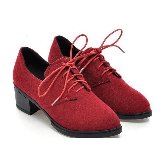 Nouvelle Chaussure Derby Femme en Microfibre Rouge Rouge