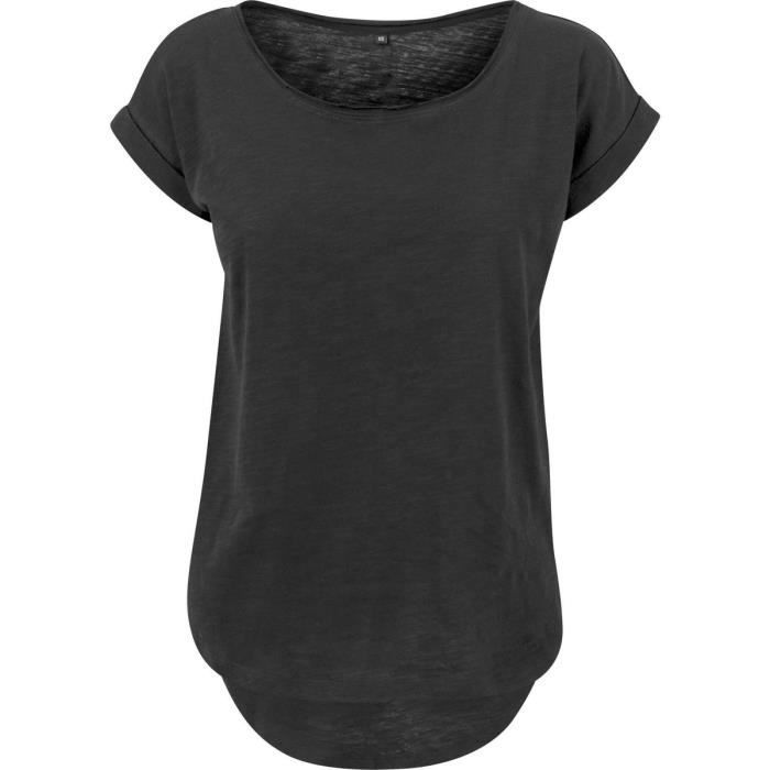 T-shirt manches courtes long décontracté - femme - BY036 - noir