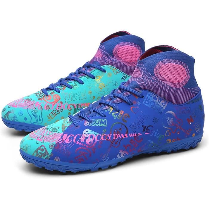 Chaussures De Football à Crampons Longs - Tige Cuir PVC, Cheville Haute, Semelle TPU Antidérapante - Hommes/ados