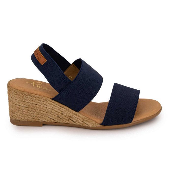 Sandales compensées bleu marine semelle tressée Femme PINAZ Bleu