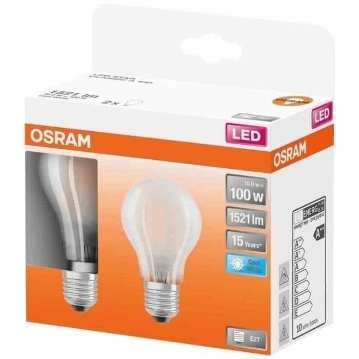 OSRAM Lot de 3 Ampoules LED E27 standard claire équivalent à froid - vue 3