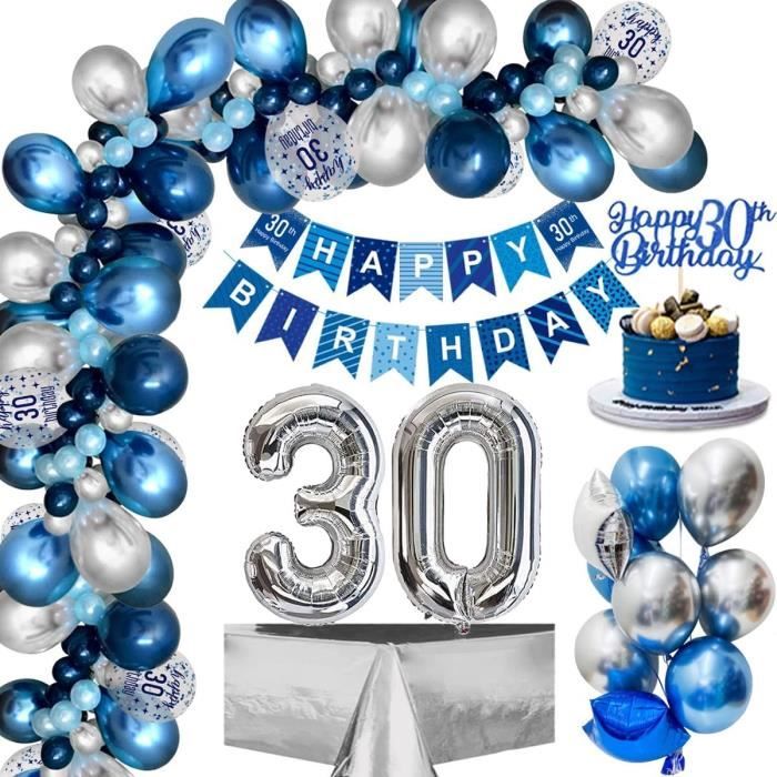 Décoration Anniversaire 30 Ans Homme,PARTYPIE 30e Ballon Anniversaire Bleu  Argent, Joyeux Anniversaire Bannière 30 Ans Ballon Confet - Cdiscount Maison