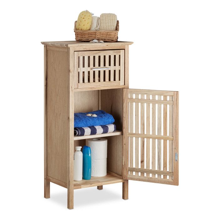 Relaxdays Meuble de salle de bain étroit noyer étagère rangement armoire porte tiroir HxlxP: 82 x 40 x 29 cm nature