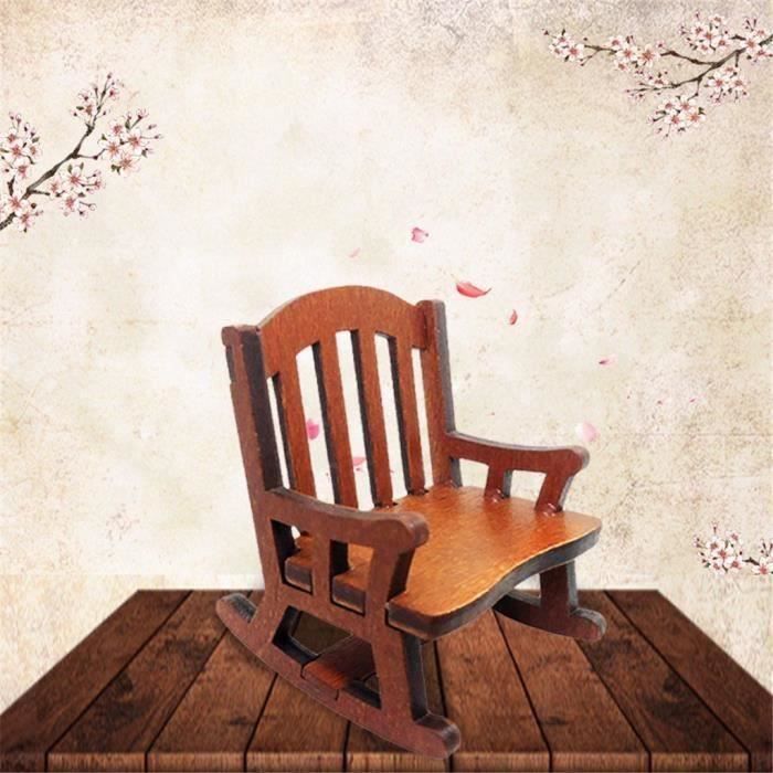 Odoria Miniature 1/12 – Fauteuil à Bascule En Bois Marron – Meuble Accessoire Maison De Poupée Charmant