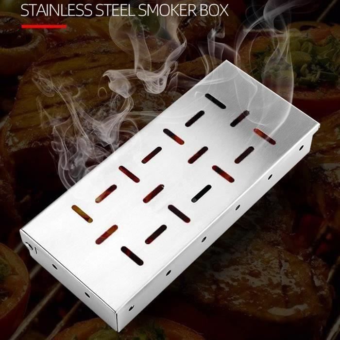 Boîte à Fumoir AMAZY - Inox - Pour Barbecue Gaz Ou Charbon - Inclut 2 Piques Et 2 Sachets De Bois