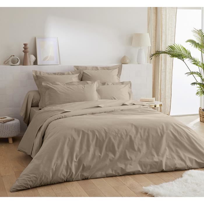 Housse de couette percale de coton 80 fils 220x240 mastic Cdiscount Maison