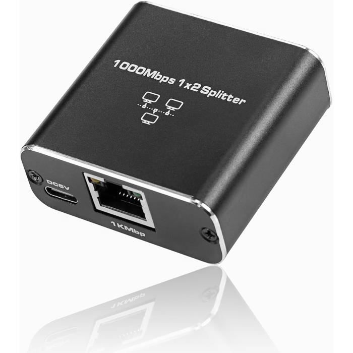 Répartiteur Ethernet 1 Vers 2 – Gigabit 1000 Mbps – Avec Câble Inclus – Compatible Cat 5/6/7/8 – Plug & Play Simple