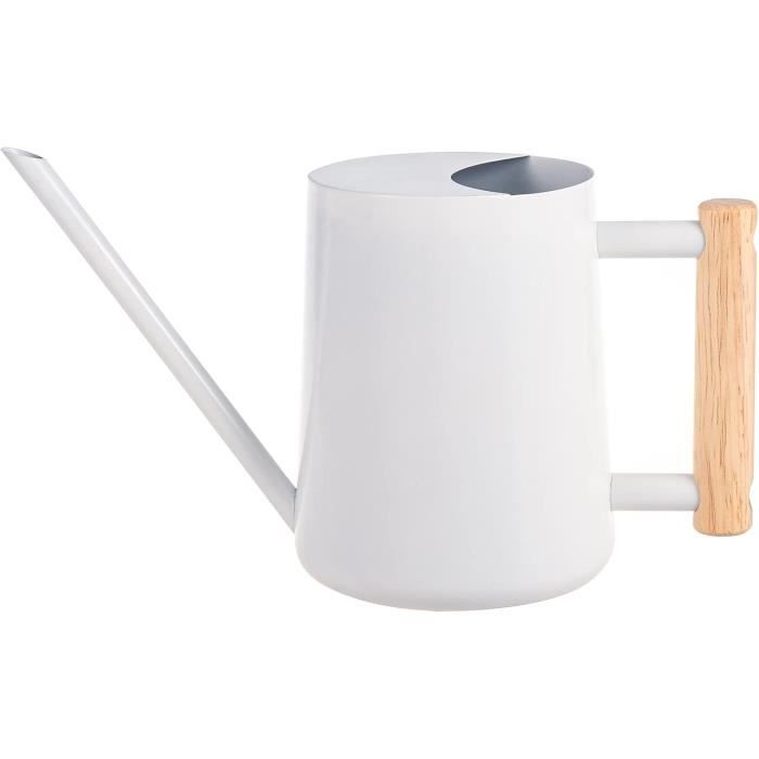 Arrosoir Intérieur Acier Inoxydable 1L - Bec Long 16,4cm - Poignée Bois - Design Blanc Élégant