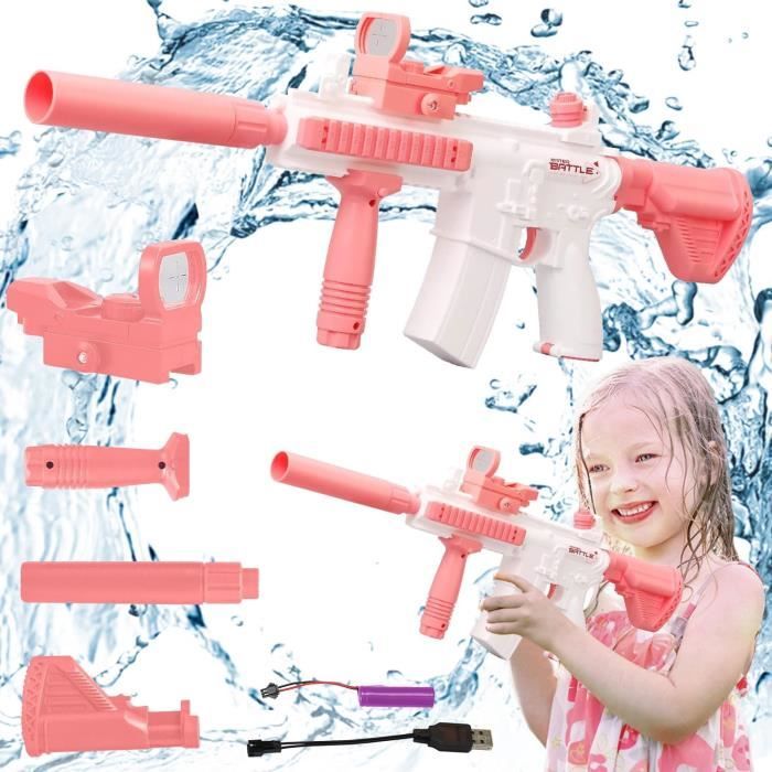 YOOHBERRYS Pistolet à Eau Électrique - Aspiration Auto, Portée 10-13M, Pour Enfants & Adultes, Été Piscine Plage Extérieur (Rose)