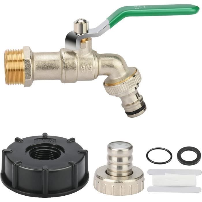 Robinet Pour Réservoir IBC 1000L - 3/4" Avec Adaptateur De Tuyau - Acier Zingué - Pour Récupération D'Eau De Pluie, Arrosage