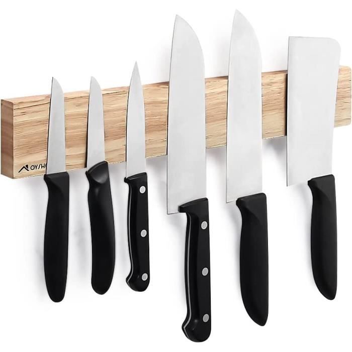 Barre Magnétique Trhillsbrad De 60 Cm - Porte-couteaux Magnétique Avec 3 Crochets - En Acier Inoxydable - Noir - Fixation Murale - Sans Perçage