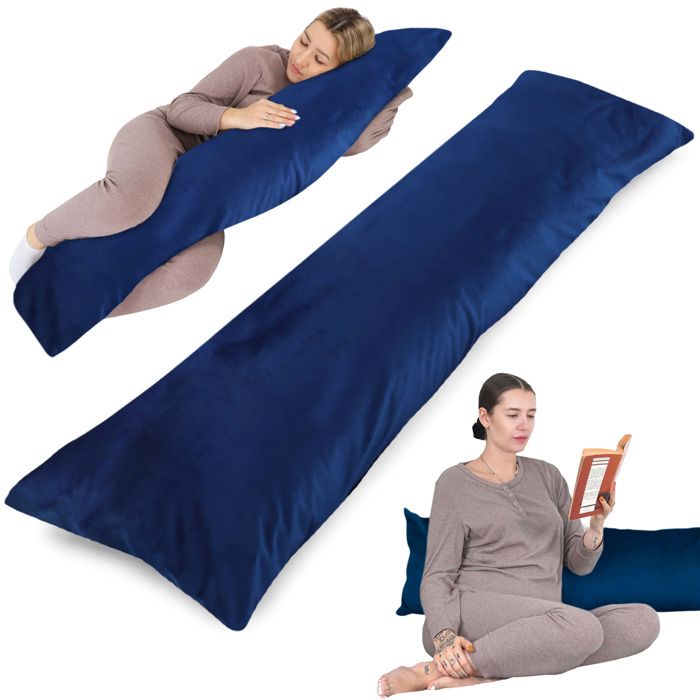 Oreiller dormeur latéral grossesse 40 x 145 avec housse Velours - Oreiller Grossesse de confort de sommeil, Bleu Marine